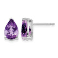 14k White Gold 9x6mm Pear Amethyst Stud Earrings