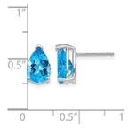 14k White Gold 9x6mm Pear Checker-cut Blue Topaz Post Earrings