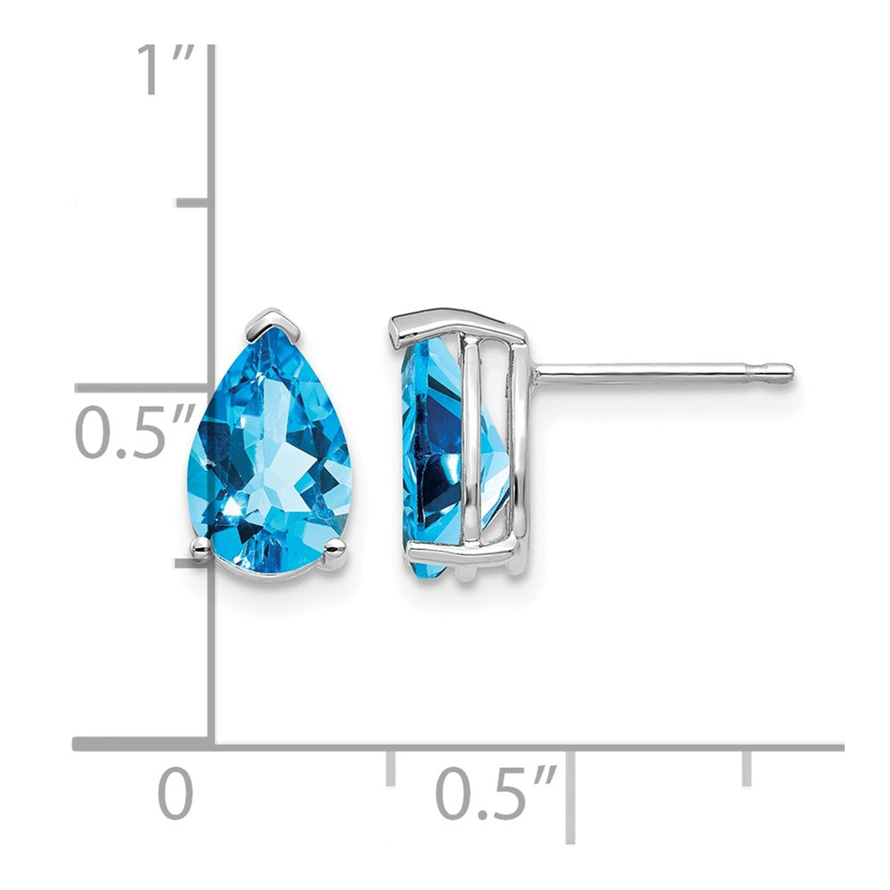 14k White Gold 9x6mm Pear Blue Topaz Post Earrings