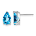 14k White Gold 9x6mm Pear Blue Topaz Post Earrings