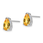 14k White Gold 9x6mm Pear Checker-cut Citrine Post Earrings