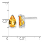 14k White Gold 9x6mm Pear Checker-cut Citrine Post Earrings