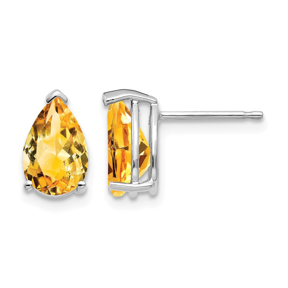14k White Gold 9x6mm Pear Citrine Post Earrings