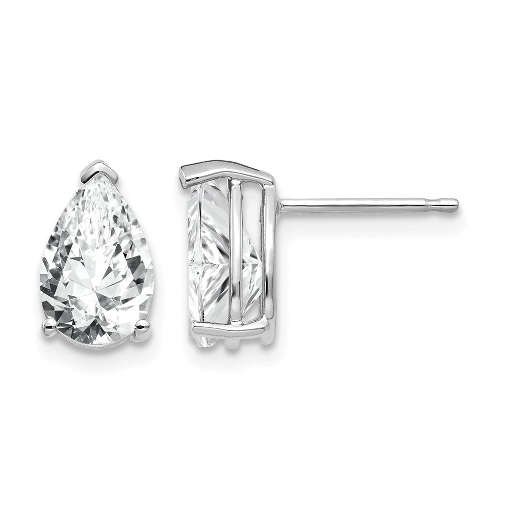 14k White Gold 9x6mm Pear Cubic Zirconia Post Earrings