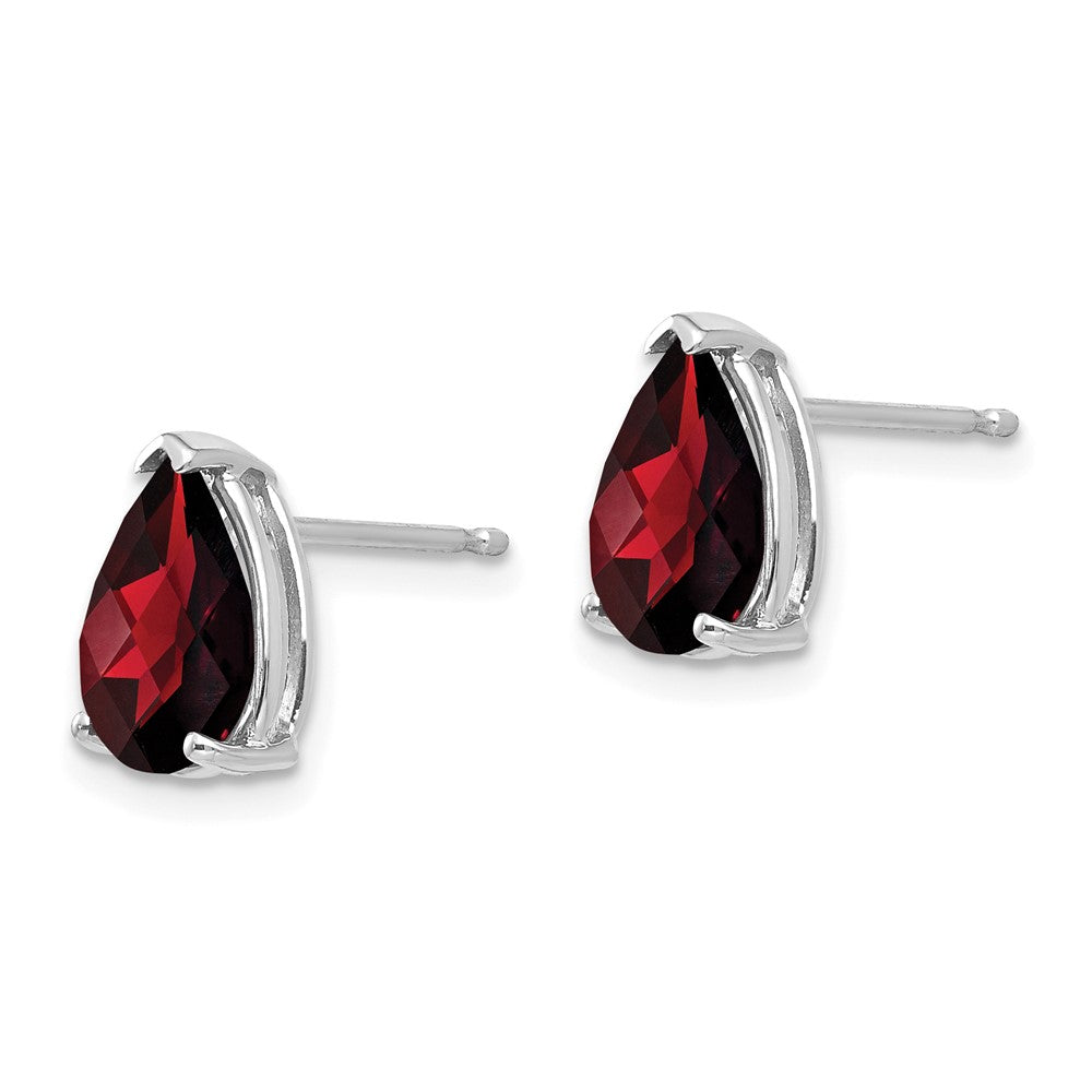 14k White Gold 9x6mm Pear Checker-cut Garnet Post Earrings