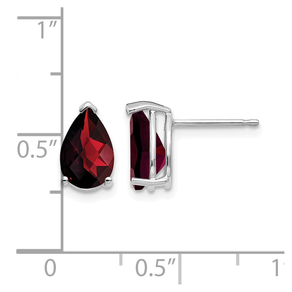 14k White Gold 9x6mm Pear Checker-cut Garnet Post Earrings