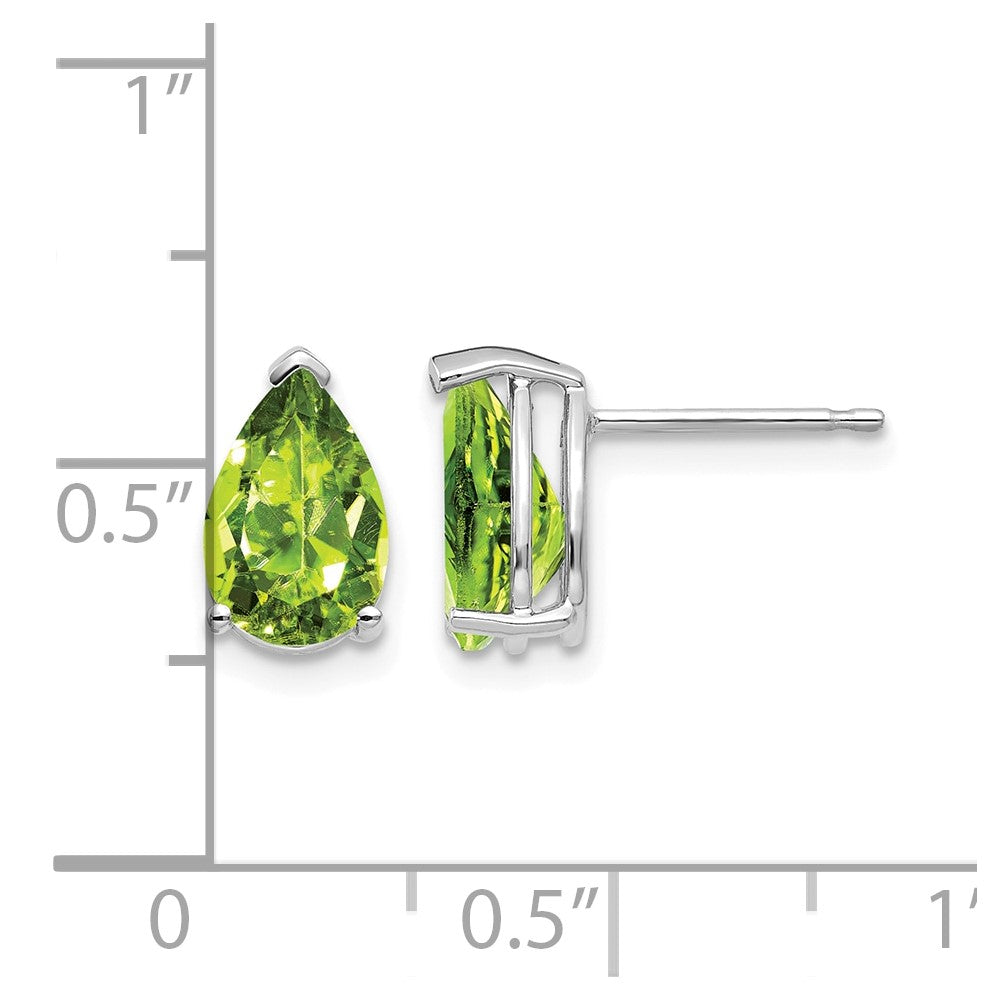 14k White Gold 9x6mm Pear Peridot Post Earrings