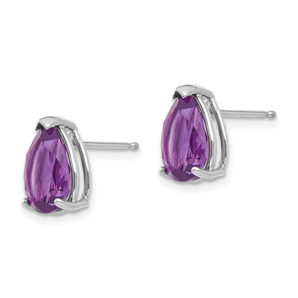 14k White Gold 10x7mm Pear Amethyst Stud Earrings