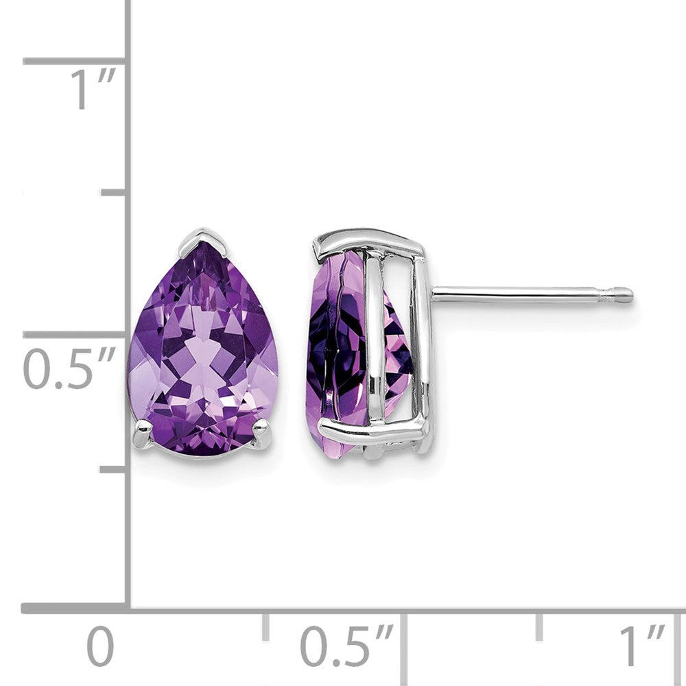 14k White Gold 10x7mm Pear Amethyst Stud Earrings