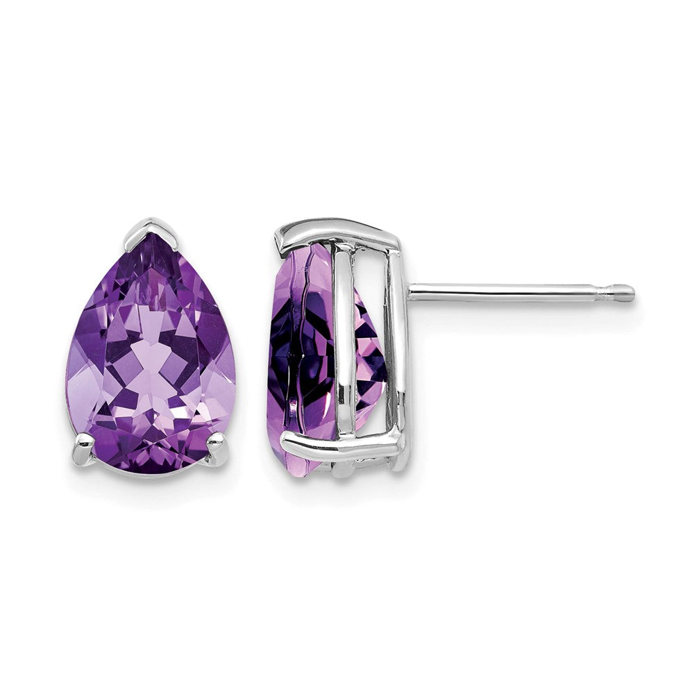 14k White Gold 10x7mm Pear Amethyst Stud Earrings