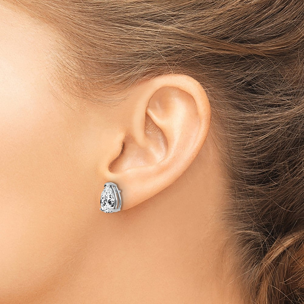 14k White Gold 10x7mm Pear Cubic Zirconia Stud Earrings