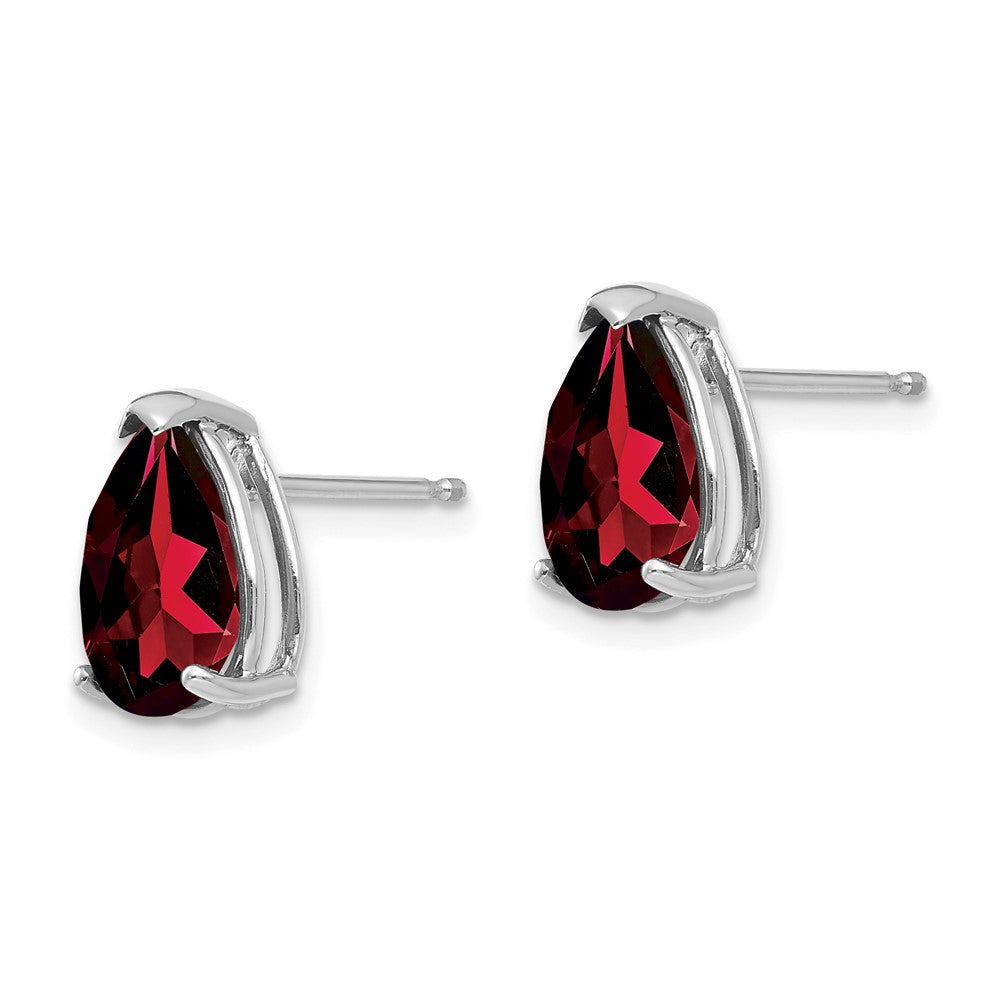 14k White Gold 10x7mm Pear Garnet Post Earrings