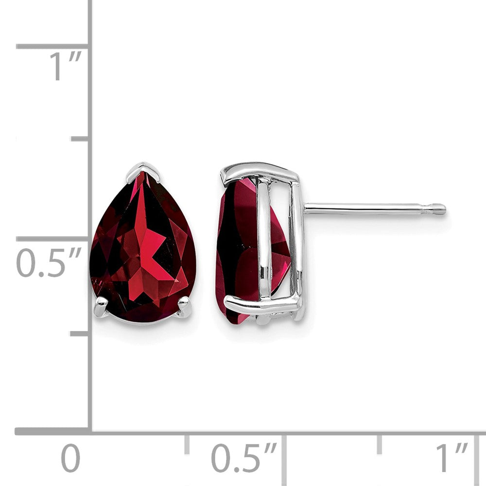 14k White Gold 10x7mm Pear Garnet Post Earrings