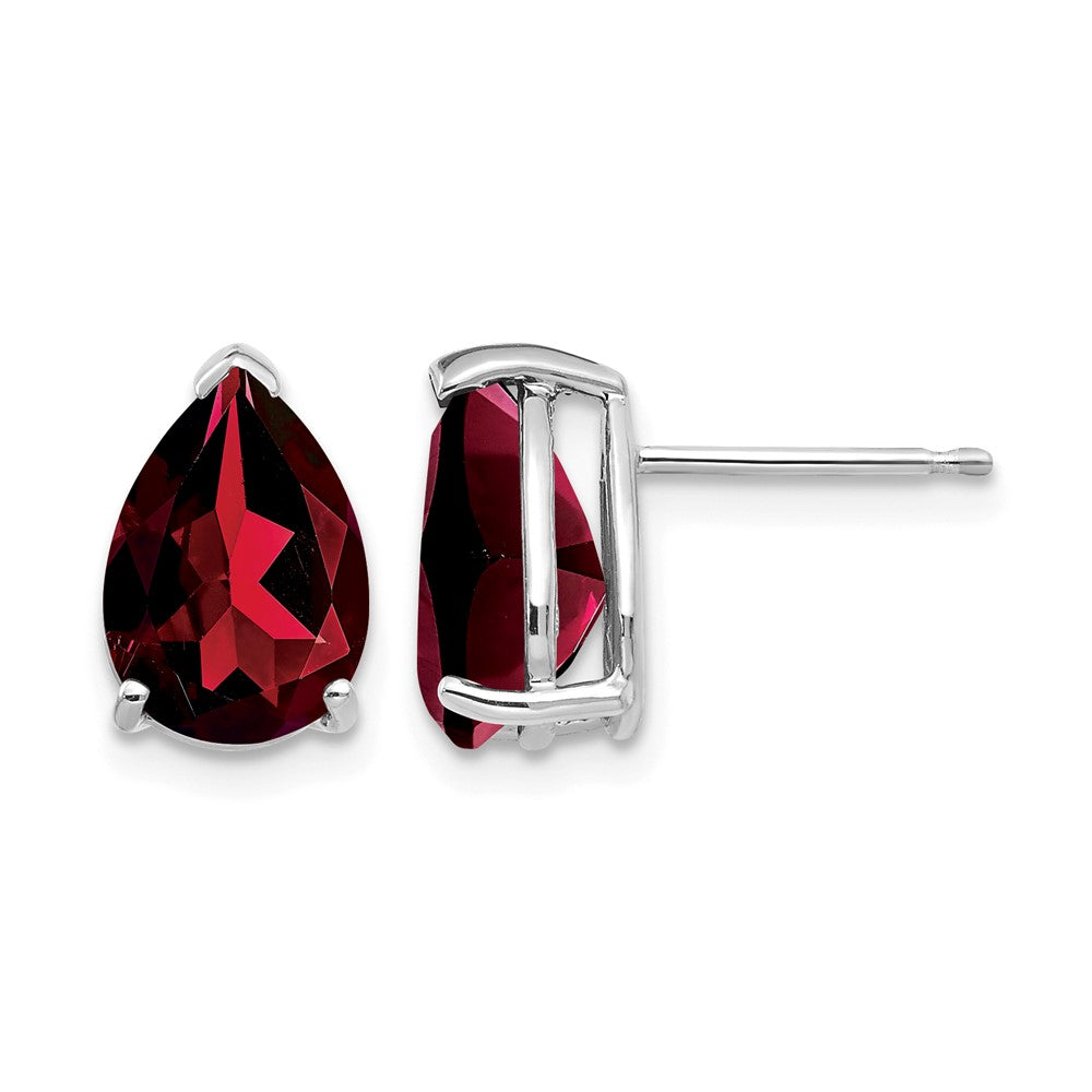 14k White Gold 10x7mm Pear Garnet Post Earrings