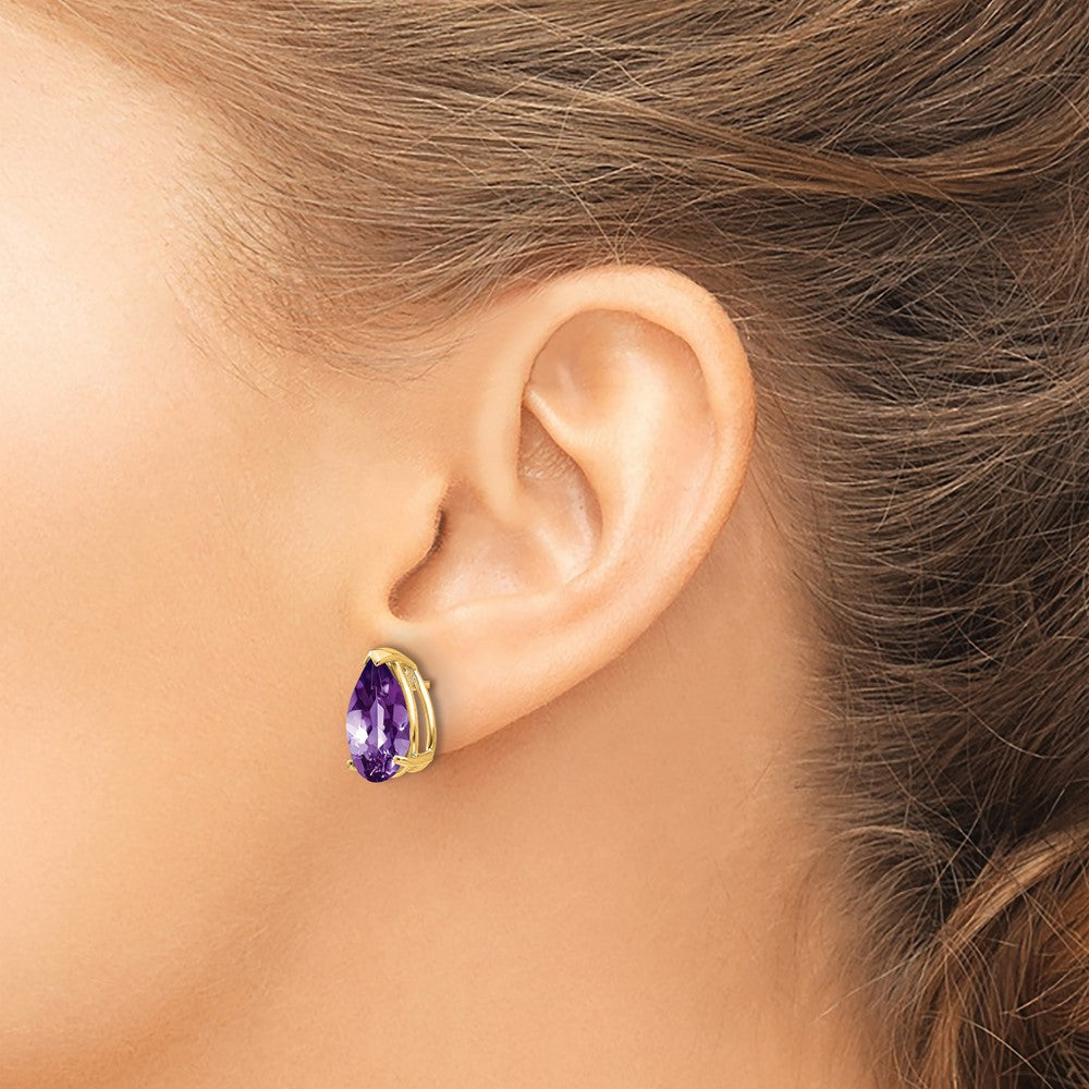 14k 12x8mm Pear Amethyst Stud Earrings