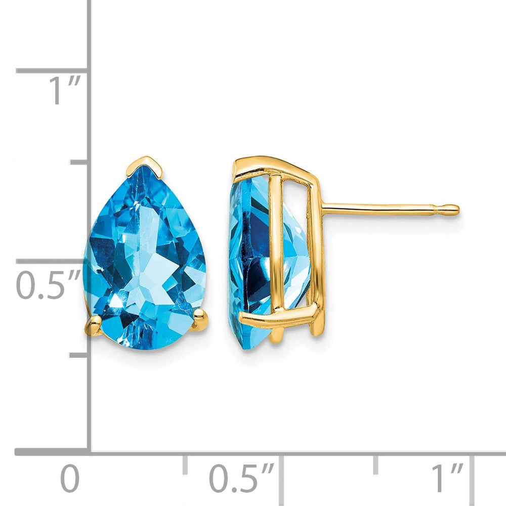 14k 12x8mm Pear Blue Topaz Post Earrings