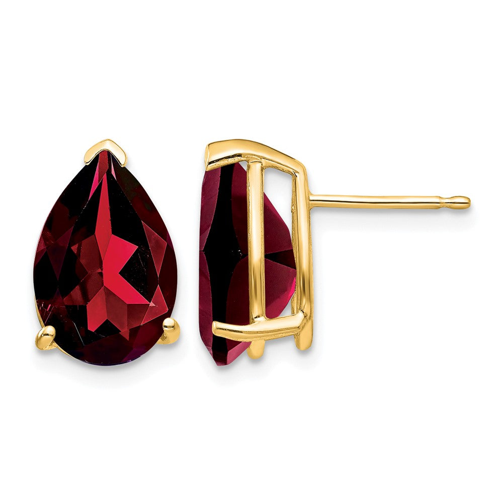 14k 12x8mm Pear Garnet Post Earrings