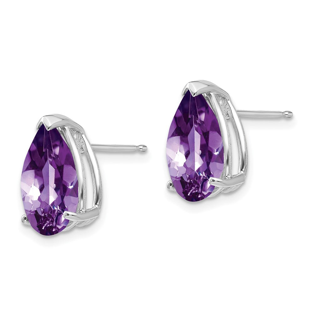 14k White Gold 12x8mm Pear Amethyst Stud Earrings