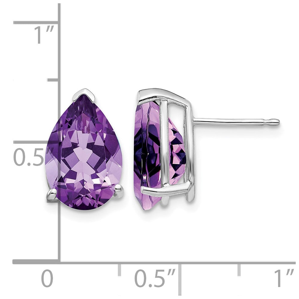 14k White Gold 12x8mm Pear Amethyst Stud Earrings