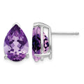 14k White Gold 12x8mm Pear Amethyst Stud Earrings
