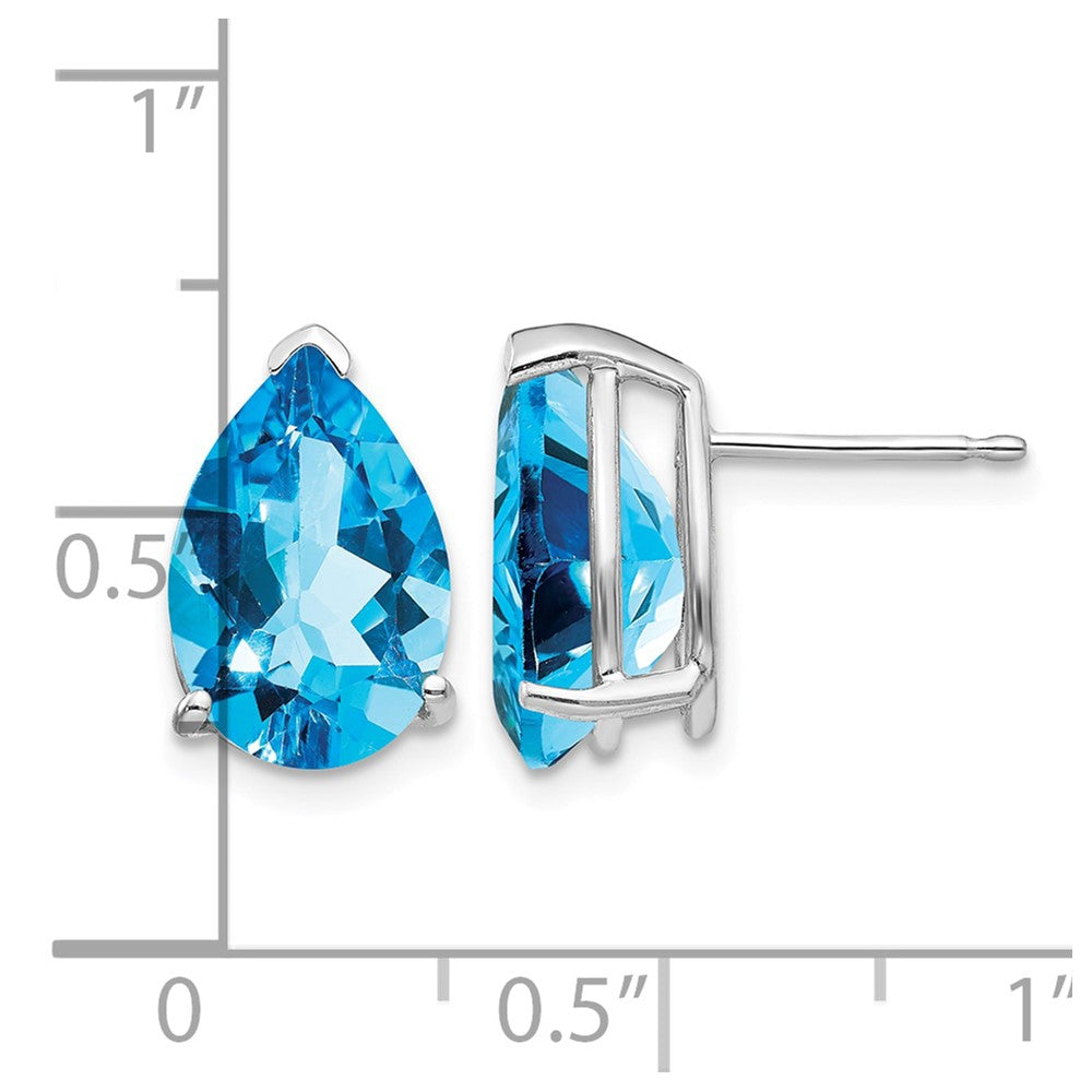 14k White Gold 12x8mm Pear Blue Topaz Post Earrings