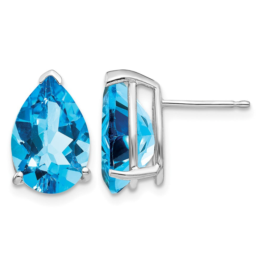 14k White Gold 12x8mm Pear Blue Topaz Post Earrings