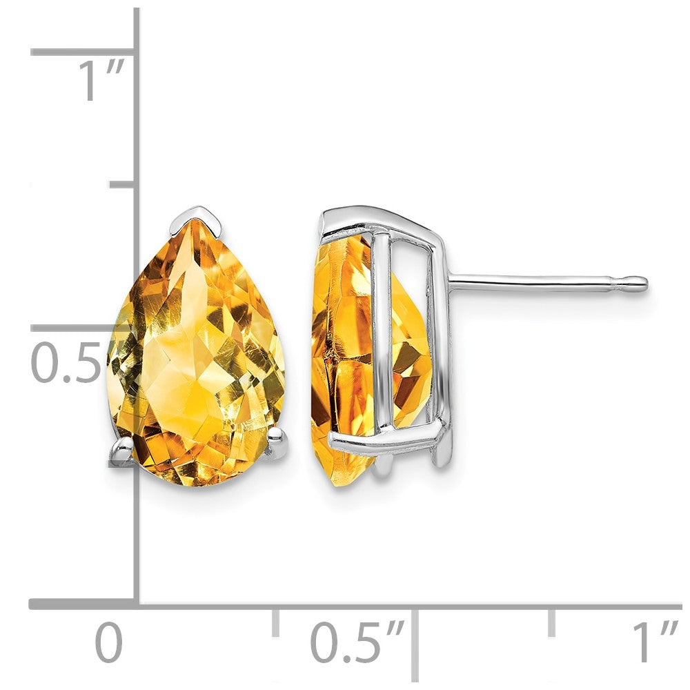 14k White Gold 12x8mm Pear Citrine Stud Earrings