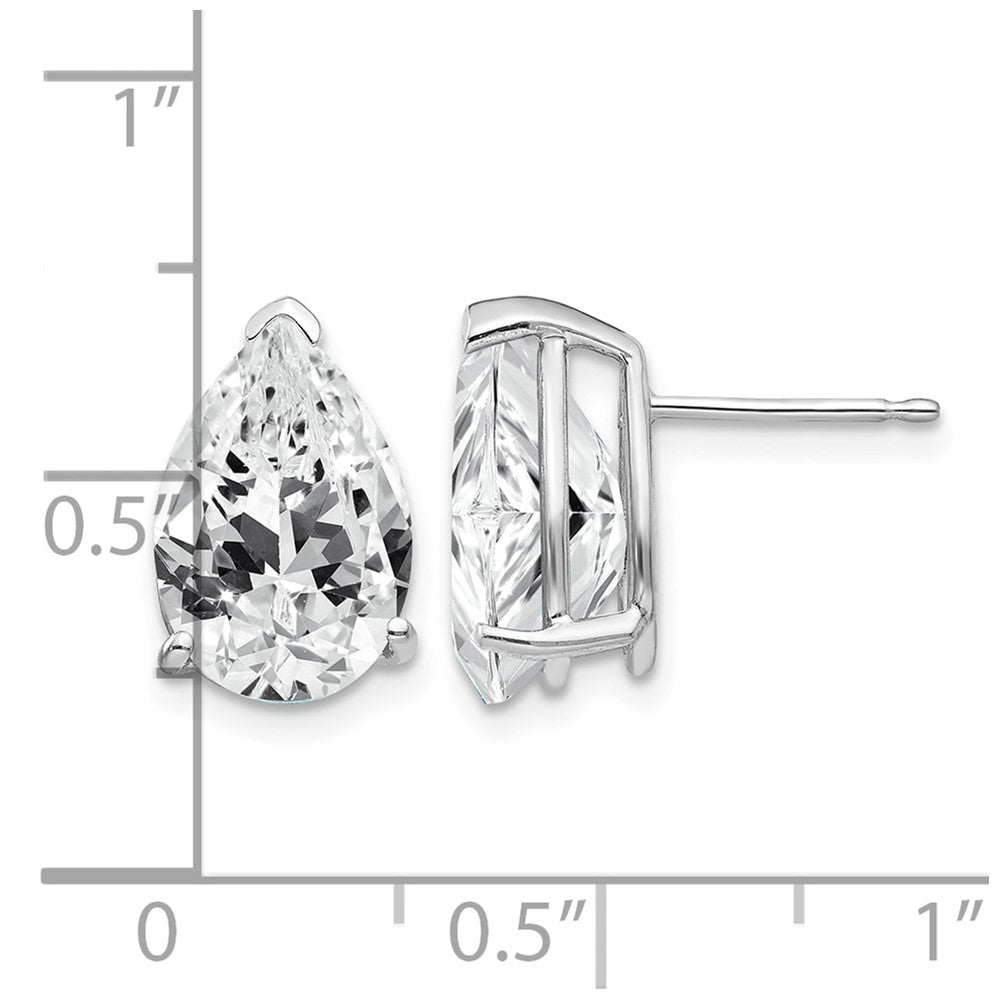 14k White Gold 12x8mm Pear Cubic Zirconia Post Earrings