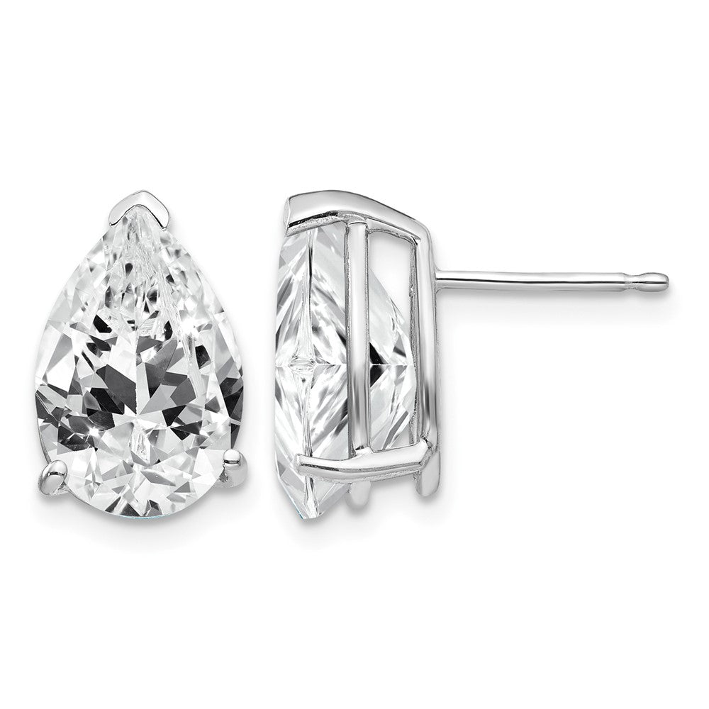 14k White Gold 12x8mm Pear Cubic Zirconia Post Earrings