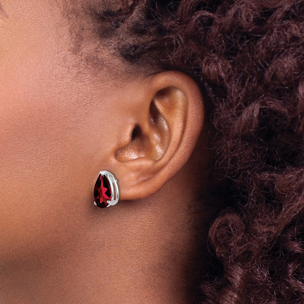 14k White Gold 12x8mm Pear Garnet Post Earrings