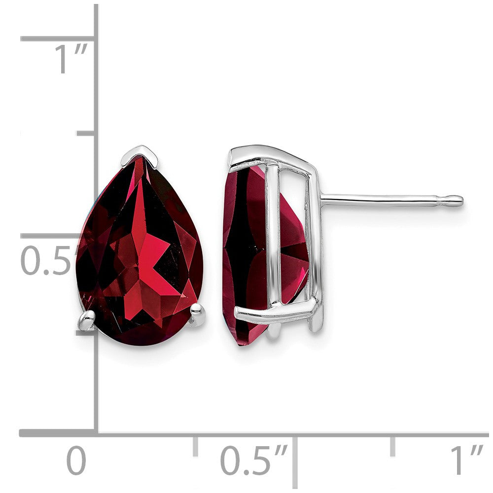 14k White Gold 12x8mm Pear Garnet Post Earrings