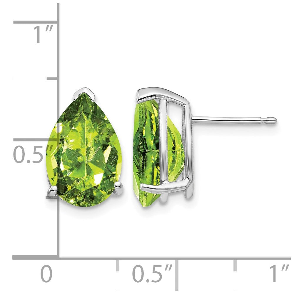 14k White Gold 12x8mm Pear Peridot Stud Earrings