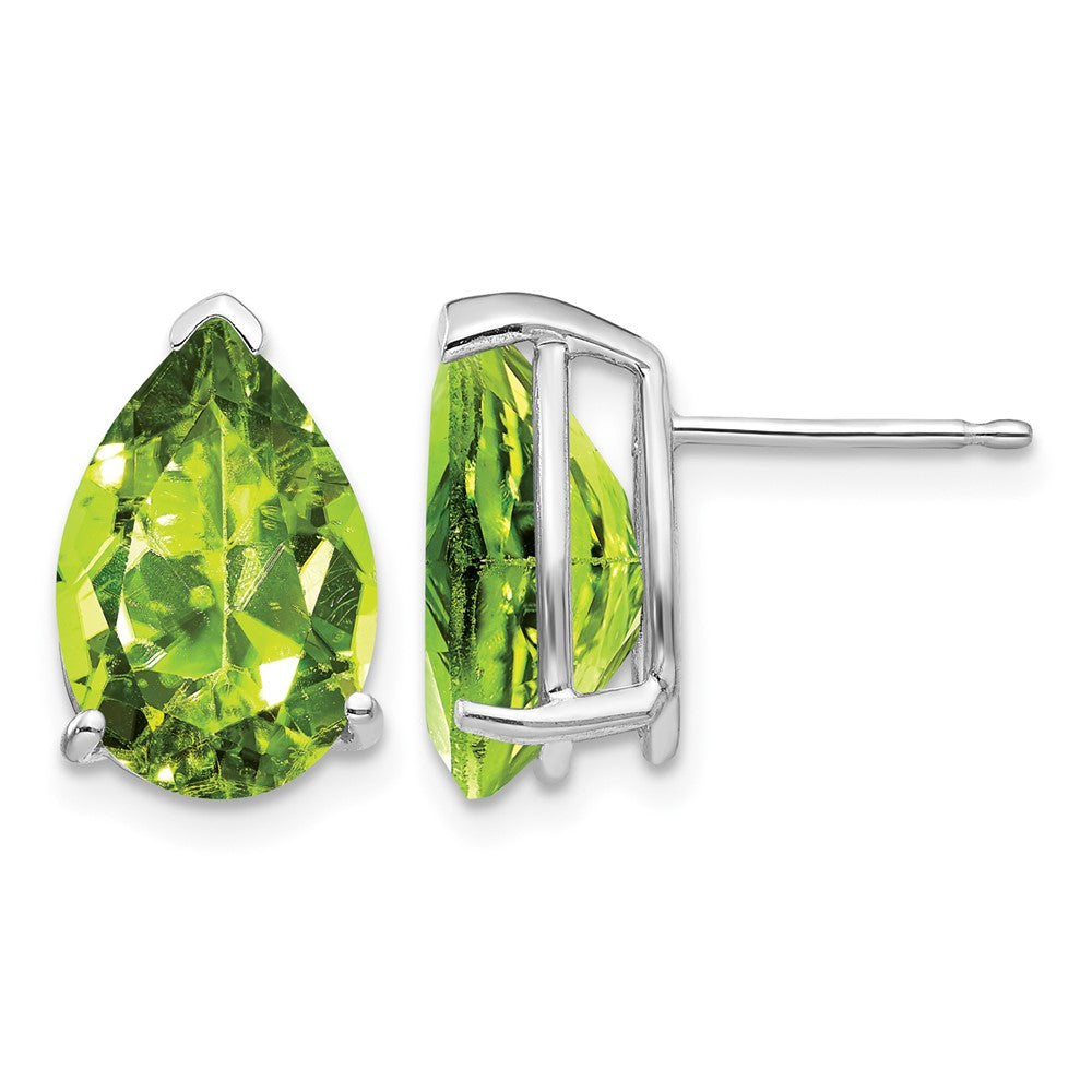 14k White Gold 12x8mm Pear Peridot Stud Earrings