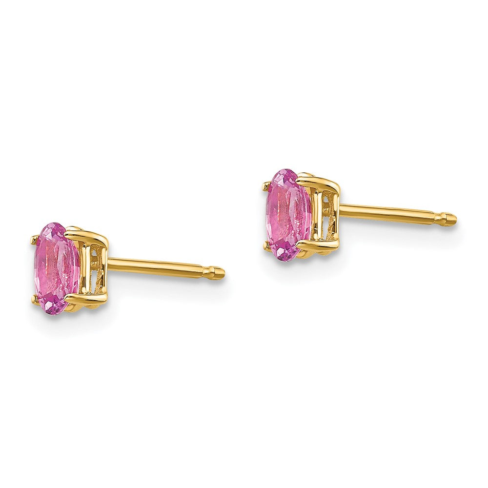 14k 5x3mm Oval Pink Sapphire Post Earrings
