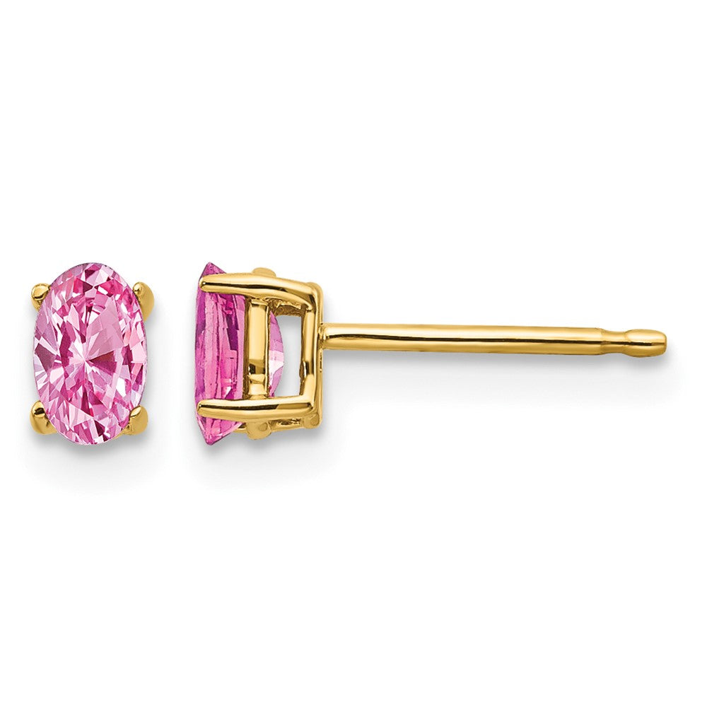 14k 5x3mm Oval Pink Sapphire Post Earrings