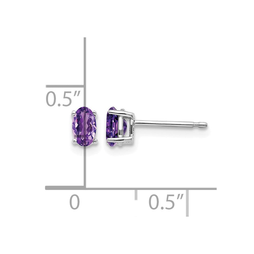 14k White Gold 5x3mm Oval Amethyst Post Earrings