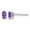 14k White Gold 5x3mm Oval Amethyst Post Earrings