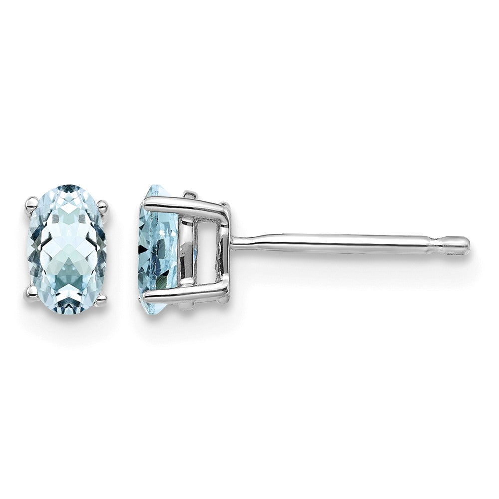 14k White Gold 5x3mm Oval Aquamarine Post Earrings