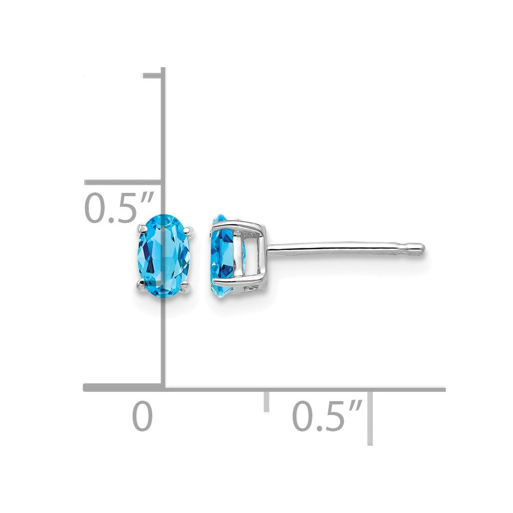14k White Gold 5x3mm Oval Blue Topaz Post Earrings
