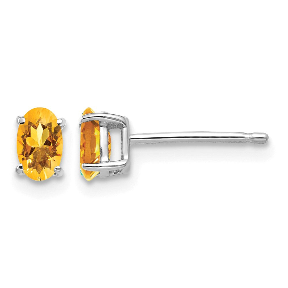 14k White Gold 5x3mm Oval Citrine Post Earrings