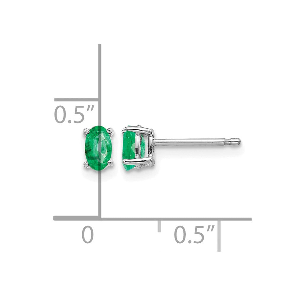 14k White Gold 5x3mm Oval Emerald Post Earrings