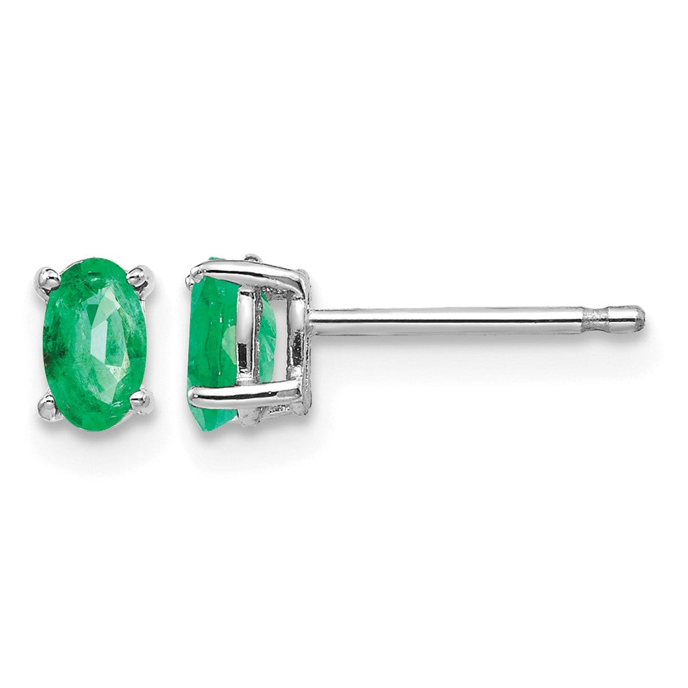 14k White Gold 5x3mm Oval Emerald Post Earrings