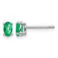14k White Gold 5x3mm Oval Emerald Post Earrings