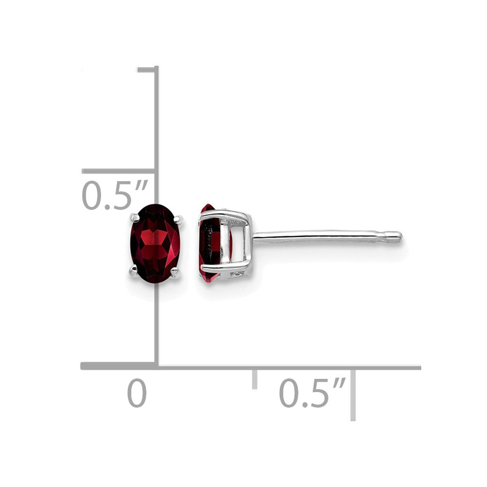 14k White Gold 5x3mm Oval Garnet Post Earrings