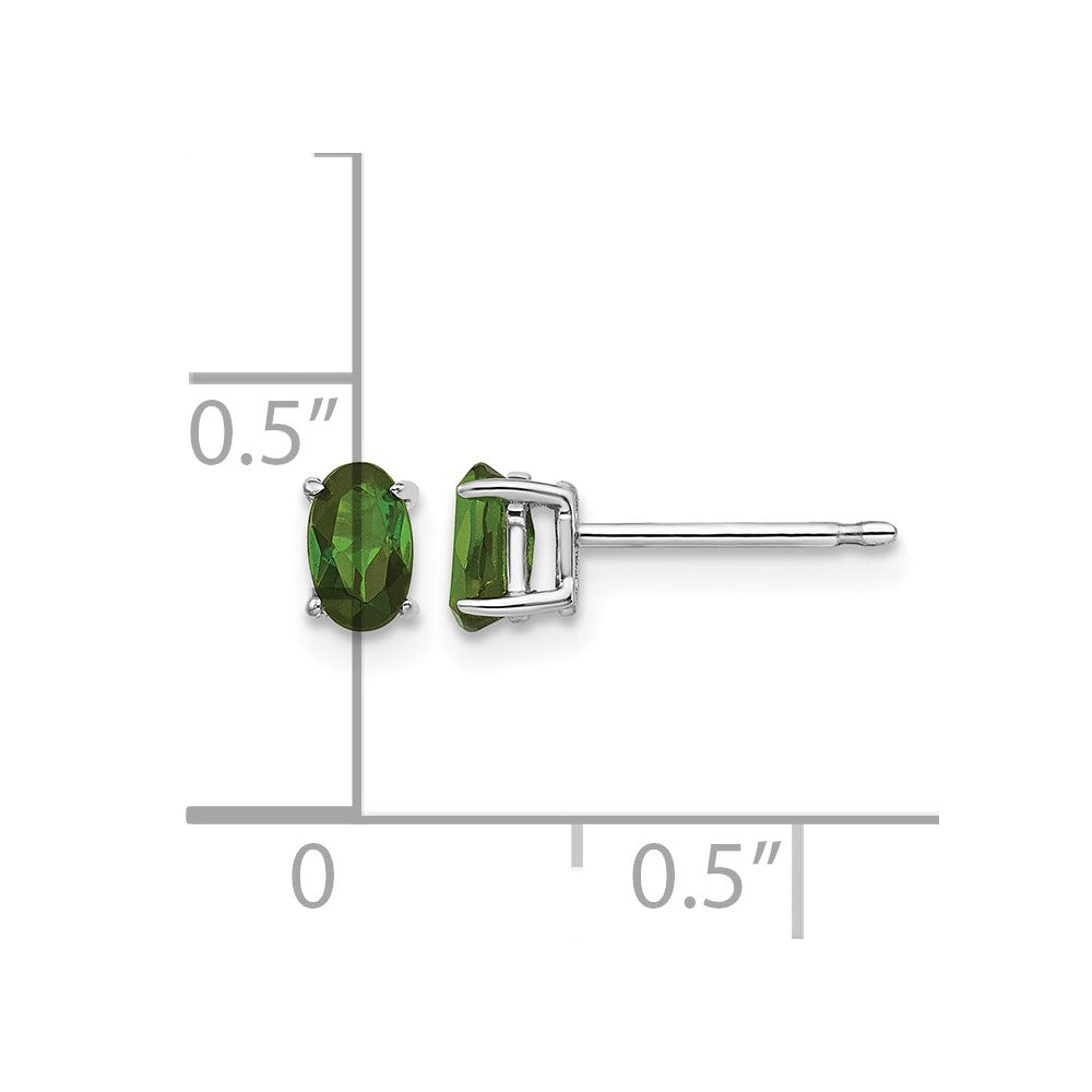 14k White Gold 5x3mm Oval Green Tourmaline Post Earrings