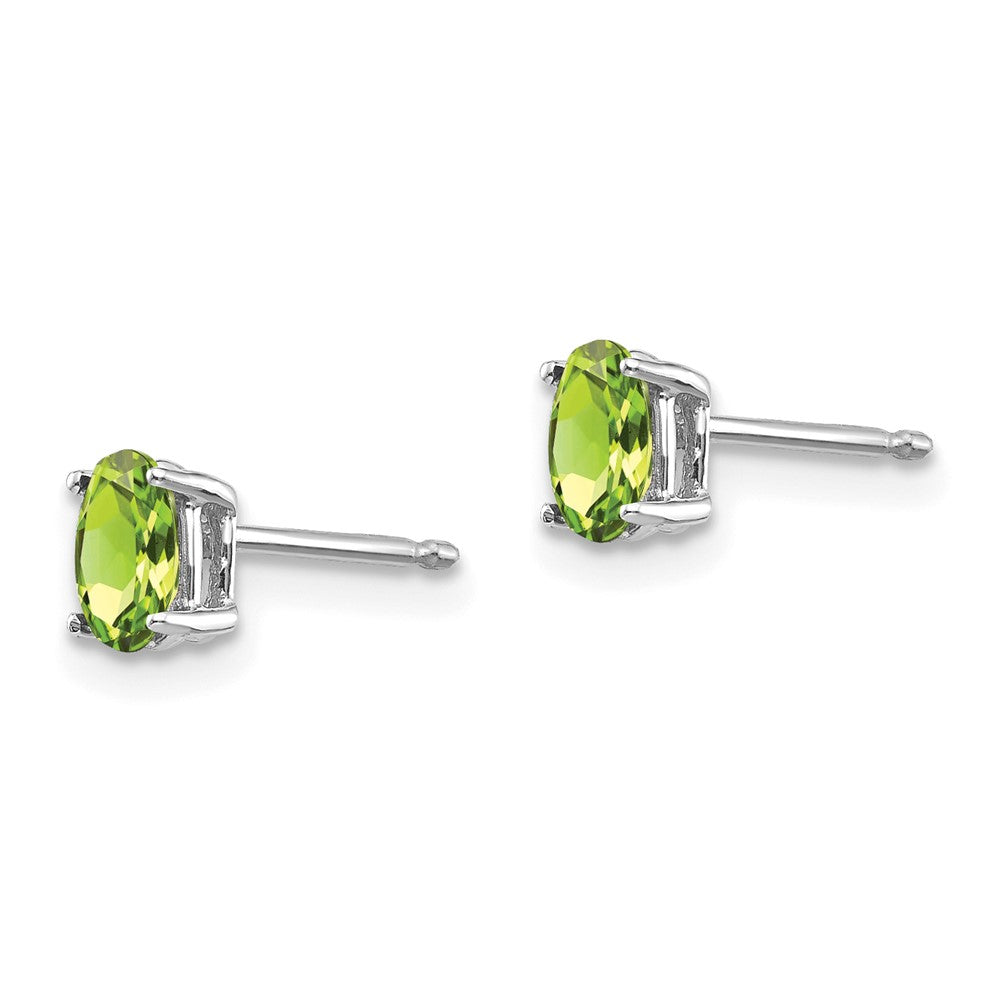 14k White Gold 5x3mm Oval Peridot Stud Earrings