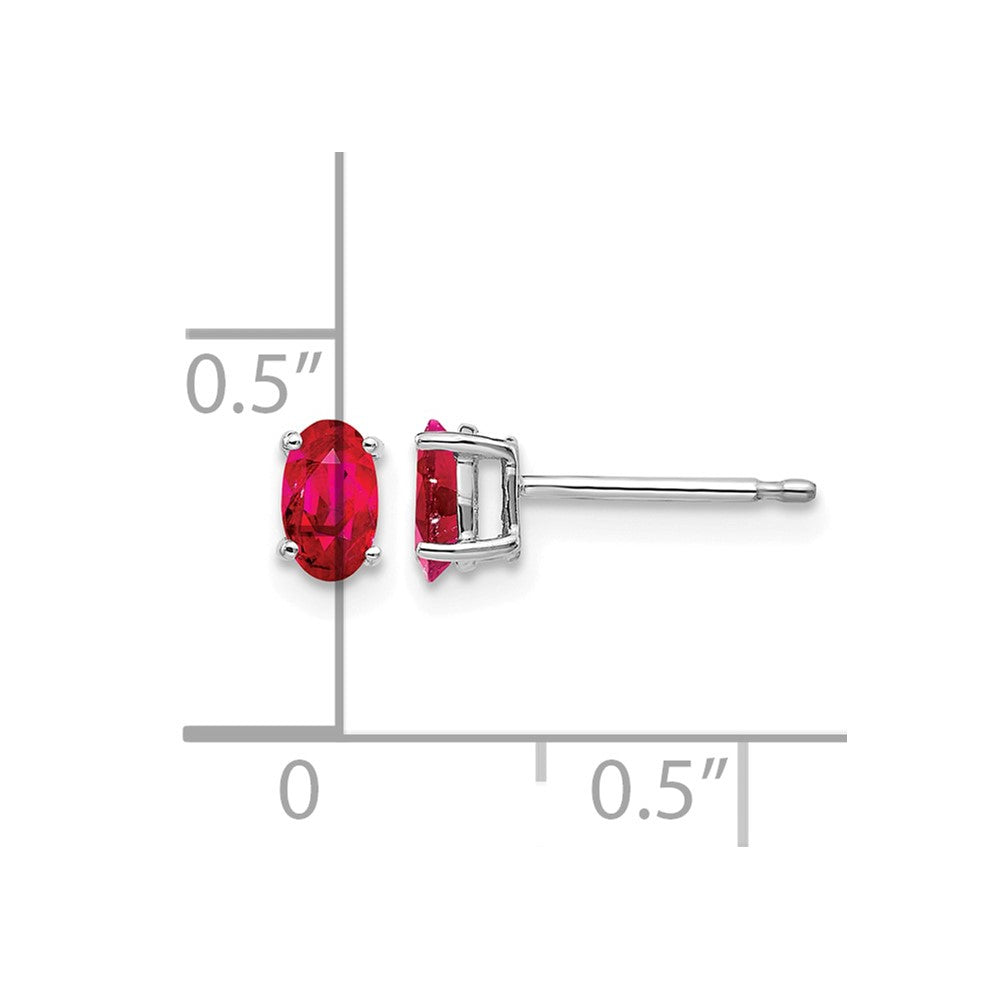14k White Gold 5x3mm Oval Ruby Post Earrings