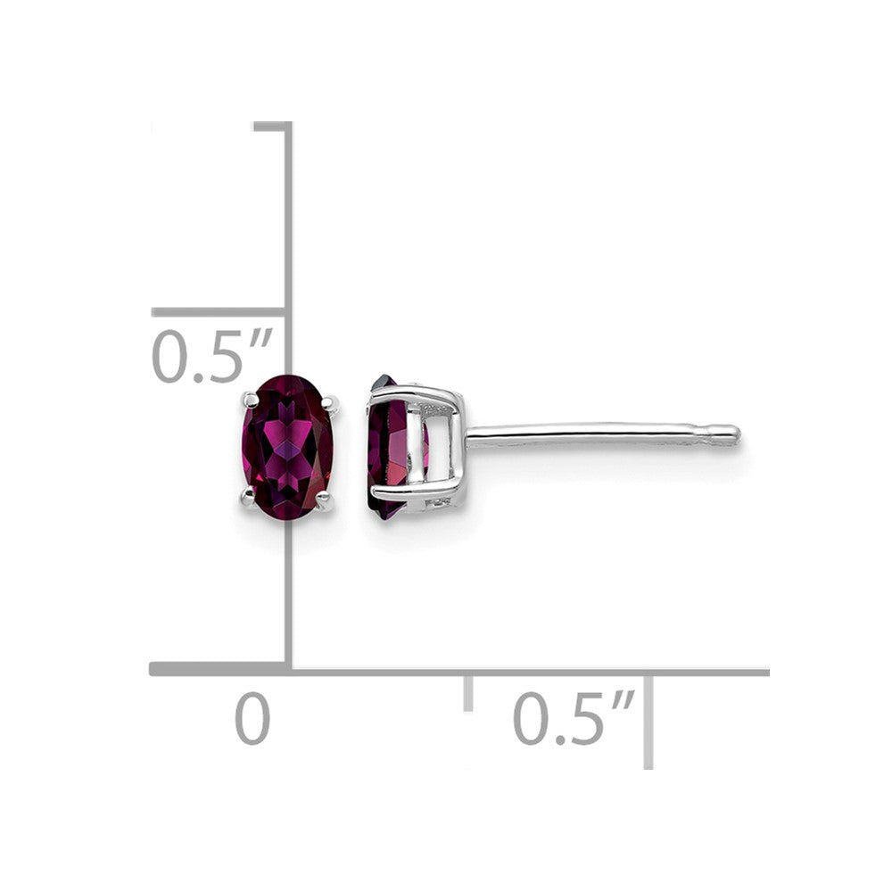 14k White Gold 5x3mm Oval Rhodolite Garnet Stud Earrings