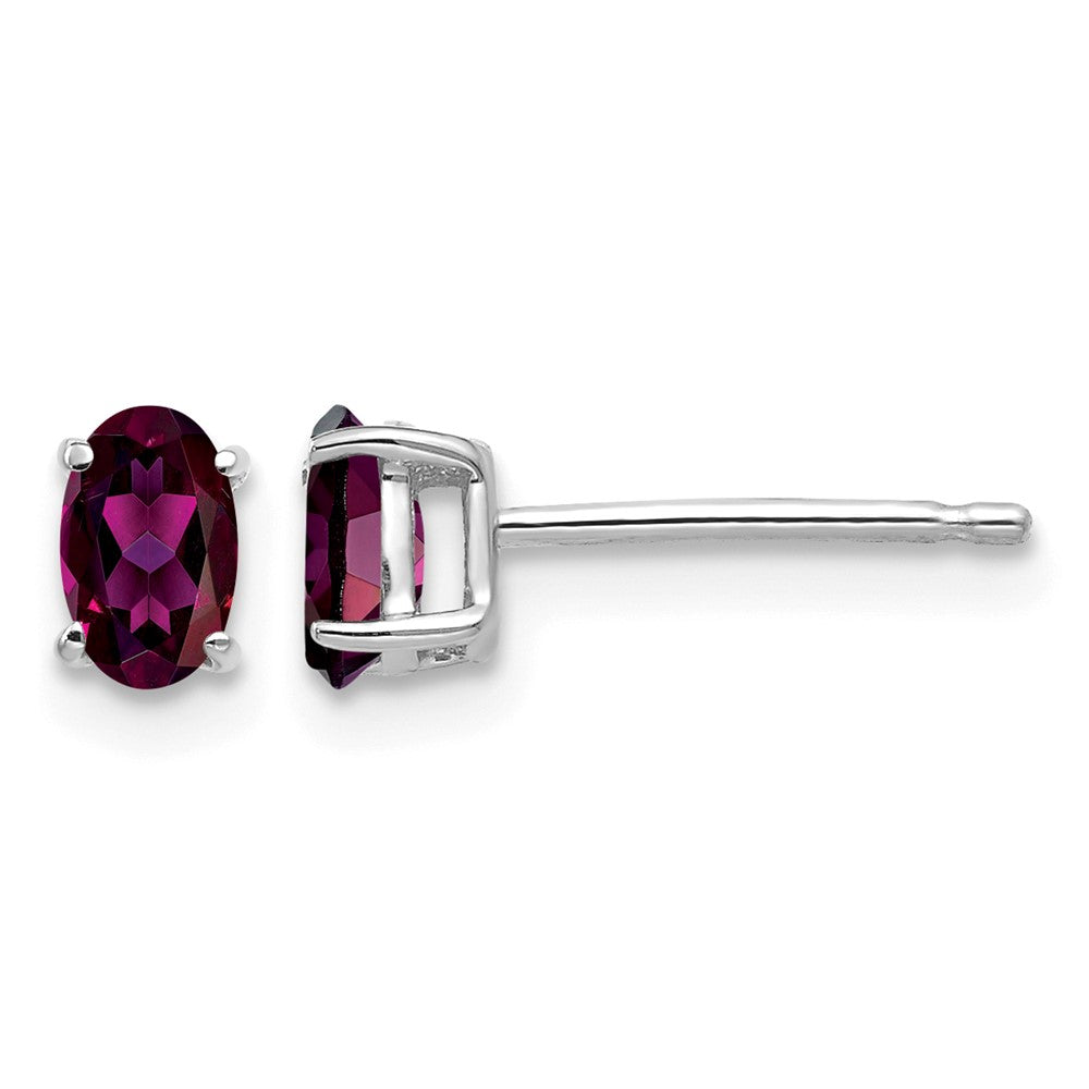 14k White Gold 5x3mm Oval Rhodolite Garnet Stud Earrings