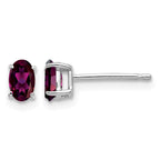 14k White Gold 5x3mm Oval Rhodolite Garnet Stud Earrings
